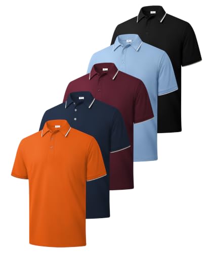 ZITY 5 Pack Mens Polo Shirts Short Sleeve Casual Classic Golf Shirts