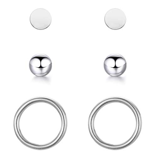 BONNYBIRD® Lot Boucles d'Oreilles Femme Argent Acier Inoxydable Petite Clous d'Oreilles Ensemble 3 Trous Bijoux Hypoallergénique Chirurgical Sans nickel Ete...