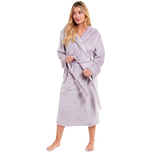 Daisy Dreamer Ladies Dressing Gown Fluffy Super Soft Hooded Bathrobe for Women Plush Fleece Perfect Loungewear Long Robe Gifts for Women’s, Fluffy Pink 12-14