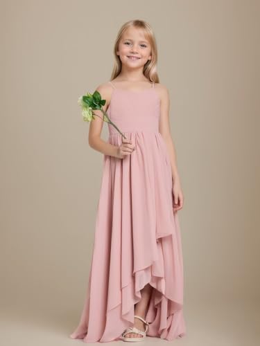 Junior Bridesmaid Dresses High Low Chiffon Pleated Flower Girl Dress Spaghetti Straps Wedding Party Pageant Gown2