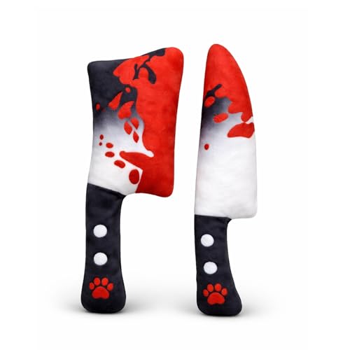 Haourlife 2-Pack Halloween Squeaky Dog Toy Set - Plush Knife and Cleaver Design Interactive Sound Toys for Dogs Perfect for Halloween Play and Chewing Fun
