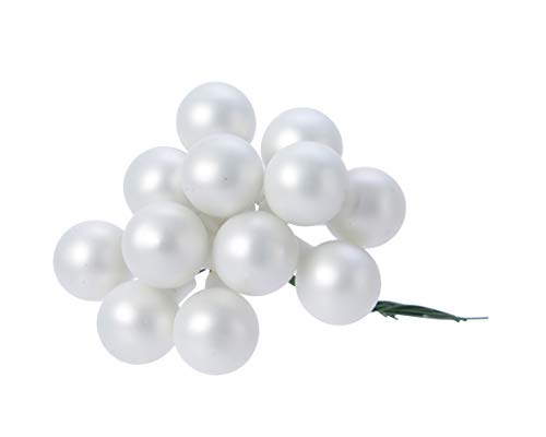 Weihnachtskugeln am Draht Glas 2cm x 12 Stück Spiegelbeeren Mini winterweiß weiß matt