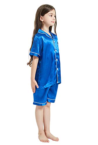 Little Girls Boys Pajamas Set Satin Silk Short Sleeves Sleepwear Pjs 2 Piece Button-Down Clasic Loungewear2