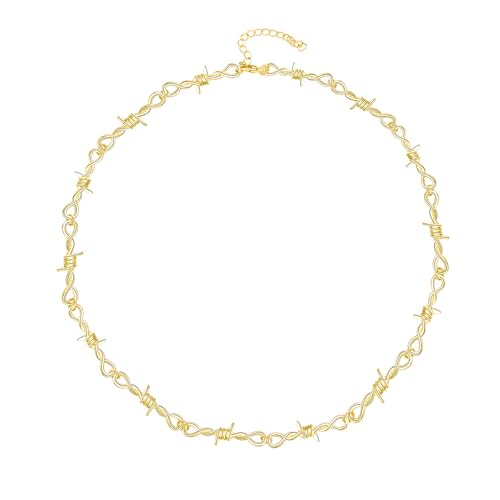 coadipress Unisex Gothic Thorns Choker Necklace for Men Women Personalized Punk Hip Hop Heavy Duty Padlock Metal Collar Thorns Barbed Wire Choker Necklace Harajuku Chain Jewelry Gift