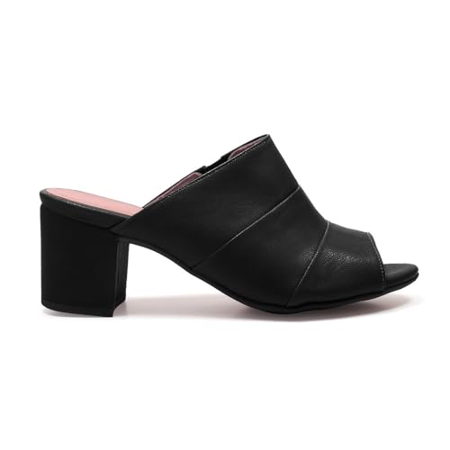 Sandália Feminina Tamanco Colors Salto Grosso Nude e Marrom JCL (38, Preto)