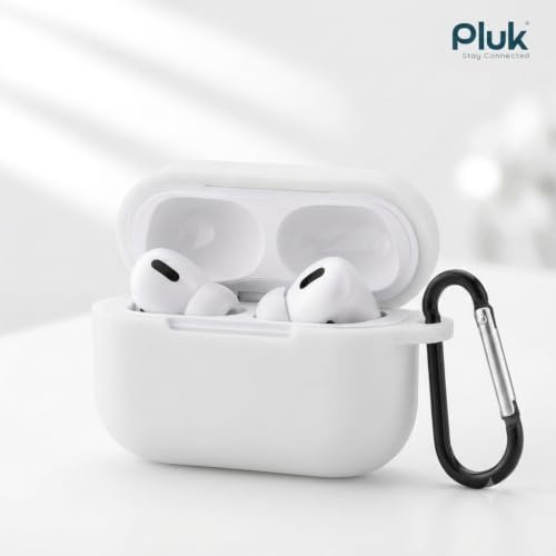 Image of PLUK Soft Silicone Case Cover Compatible with Apple AirPods Pro 3 (3rd Generation 2025) - Shockproof 360 Protective Skin,Full Protection with Hook & Keychain, Front LED Visible - Milky White