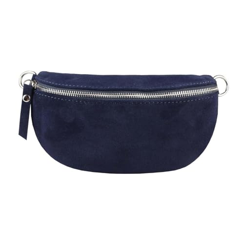Made in Italy Damen Leder Tasche Gürteltasche Crossbody Hüfttasche Bauchtasche Umhängetasche Wildleder Brusttasche Crossover Bodybag Schultertasche Handytasche Geldtasche Dunkelblau S (Wildleder)