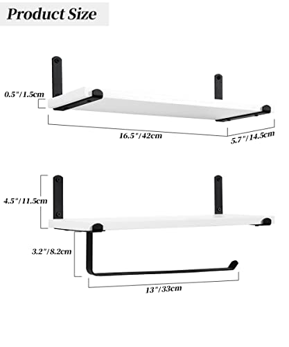 Godimerhea White Floating Shelves With Towel Holder, Modern Wall Mounted Shelf Set Of 2, Neutral Wooden Storage For Wall Decorative Hanging Shelf For Bathroom, Kitchen, Living Room #TOP2
