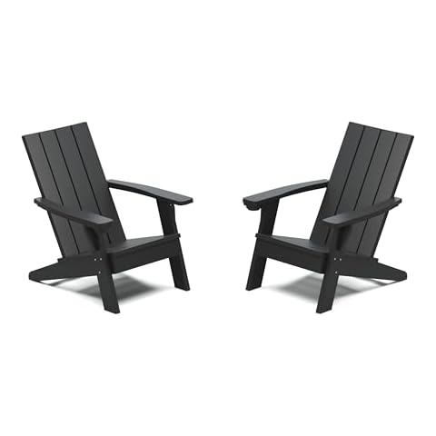 LHBGO Outdoor Adirondack Chair Set of 2 with Cup Holder, Patio Chair with Wood Grain Texture, Weather-Resistant Outdoor Chair for Poolside, Patio, Backyard, Garden, Fire Pit Seating Cover