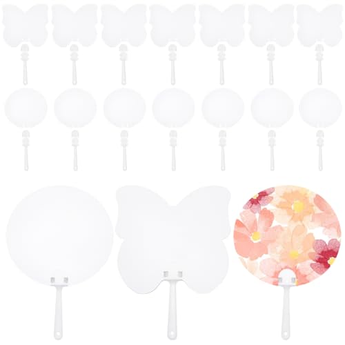 SOFPLATE 30 éventail à Main en Papier Vierge Éventail D'Église Rond en Forme de Papillon Dessin Recto Verso Papier Cartonné Blanc Éventail à Main en Plastique Vierge pour Peinture Artisanat Bricolage