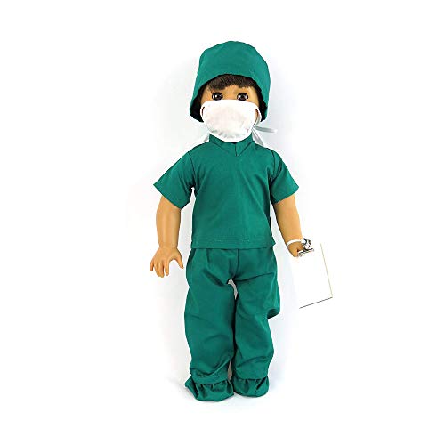 American Fashion World Green Doll Doctor 7 Piece Outfit for 18 inch Dolls Such as American Girl Dolls