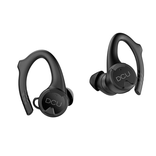 DCU TECNOLOGIC | Auriculares Bluetooth 5.0 Sport IPX-6| con Soporte Ergonómico en Silicona |Touch Control | A Prueba de Sudor y Agua | Compatible con Android y iOS | 10m Rango de transmisión | Negro