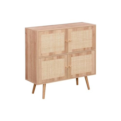 sweeek - Cómoda Infantil con Efecto Madera de 4 Puertas, Boheme Kids, Natural, 80x30x80 cm