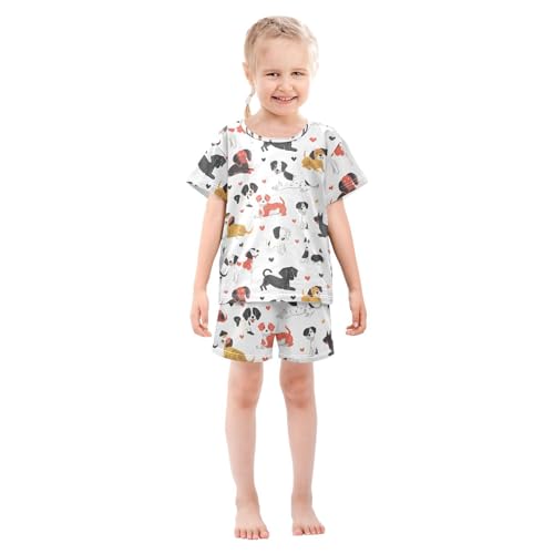 ALAZA Funny Puppy Dog Heart Love Pajamas Short Sleeve 2 Piece Sleepwear Top and Bottom Pajama Set Unisex3