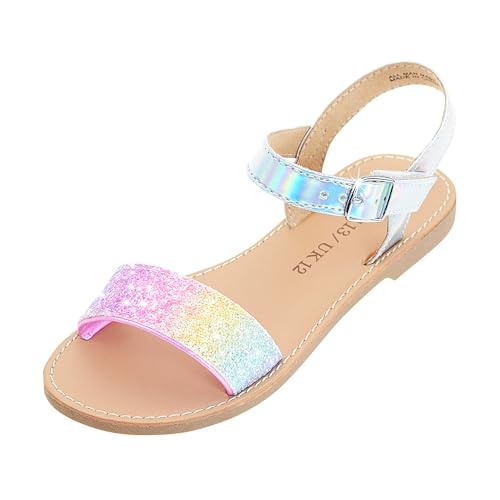 Girls Sandals Open Toe Summer Flats Dress Sandals Colorful US 13 Little Kid