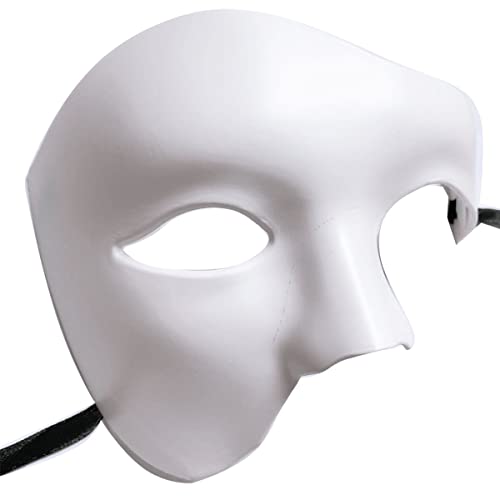 Mens Half Face Mask Phantom Of The Opera Mask Vintage Design Venetian Mask For Masquerade Party Christmas Halloween Carnival Mardi Gras (White) #TOP5