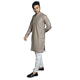 RC FASHIONS Men's Embroidered Sequined Kurta with White Pyjama Set Indian Traditional Party Wear Outfit (Web Gray, S)