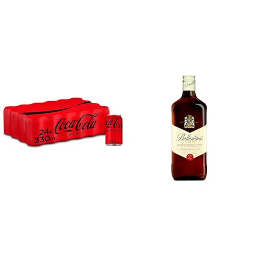 Coca-Cola Zero Azúcar - Refresco de cola sin azúcar, sin calorías - Pack 24 latas 330 ml + Ballantine's Finest Whisky Escocés de Mezcla, 1.5L