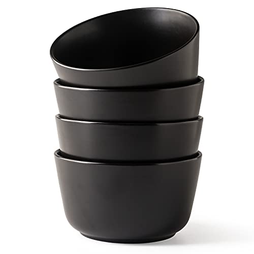 AmorArc Cereal Bowls for Kitchen, 24oz Large Ceramic Soup Cereal Bowls Set of 4, for Cereal Soup Salad Snacks, Chip-Resistant, Dishwasher&Microwave Safe, Matt Black