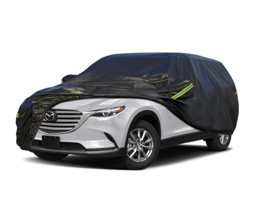 Image of KouKou Waterproof SUV Car Cover Suitable for Mazda CX-9 from 2007 to 2025, 7 Layers Windproof All Weather Waterproof Outdoor Cover Sun Rain UV Dust Snow Protection. Black