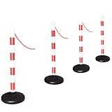 GOPLUS Lot de 4 Poteaux de Signalisation et Délimitation avec 3 Chaînes de 1 M, Barrières de Parking en Plastique avec Crochets en C, Base Antidérapante et Remplissable pour Parking 33 x 33 x 98 CM