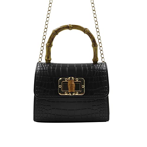 Mosstyus Women Vintage Handbags Jelly Purse Bamboo Top Handle Small Crossbody Satchels Elegant Purse Evening Bag, Black #TOP1