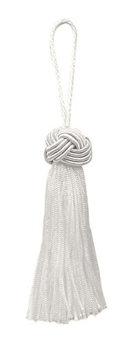 DÉCOPRO Set of 10 White Woven Head Chainette Tassel, 3 Inch Long with 2 Inch Loop, Basic Trim Collection Style# BH03 Color: A1