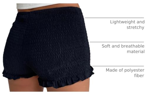 Image of NUFIWI Women's Y2k Ruched Mini Shorts Low Waist Ruffle Frill Bloomers Lounge Pajamas Smocked Micro Shorts Sleepwear