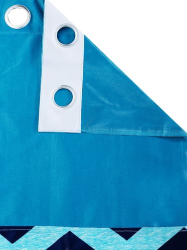 Image of Home Sizzler 2 Pieces Solid Patch Zigzag Print Eyelet Polyester Door Curtain - 7 Feet, Aqua