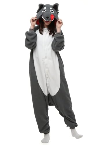 KIANMACAR Adult Wolf Onesie Cosplay Costume Pajamas Halloween Sleepwear