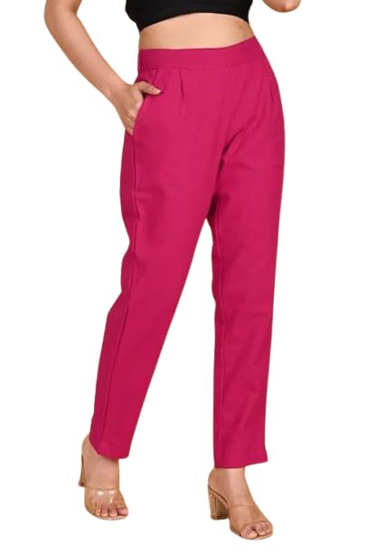 Women's Cotton Straight Fit Trousers, Regular Size, Casual Office Wear, Side Pockets-image-9