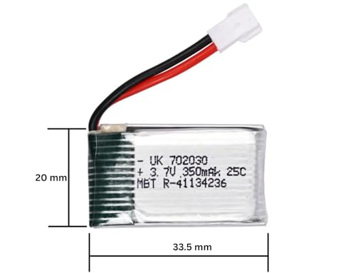 Image of 3.7V LiPo Drone Battery (350mAh, 25C) | Replacement Rechargeable Battery for DIY Drone Kit, RC Quadcopter, Boat, Car, Helicopter, and Airplane | 702030P