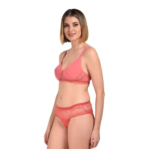 Image of UNITRUST Women's Padded Bra & Panty Set - Soft Stretchable Fabric with Lace Design | Stylish & Comfortable Lingerie