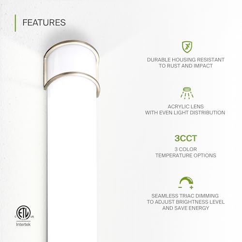 Image of ASD LED 30 inch Vanity Flush Mount Light Fixture, Linear Bathroom Lighting Bar | 3CCT, Dimmable, Energy Star, ETL Listed | 28W 2425LM 3000-5000K 120V | Long Bath Wall Sconce Over Mirror | Nickel, 4 Pack