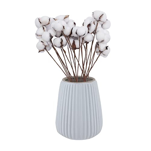 Salmeee Lot de 20 fleurs artificielles en coton blanc séchées avec tige, véritables peluches de coton et fil de fer, décoration florale pour vase, centre...