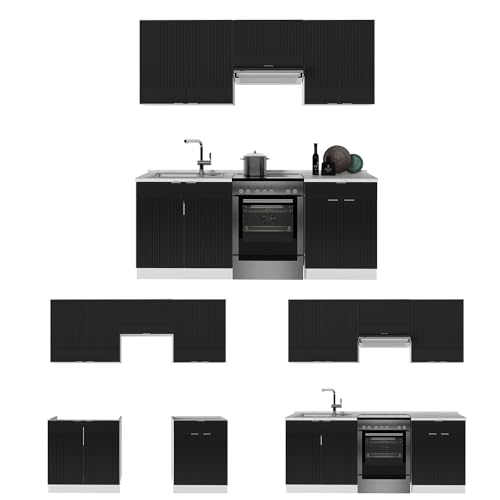 Vicco Cucina Componibile Nero A Righe/Bianco 200 Cm , Pl Antracite - 9