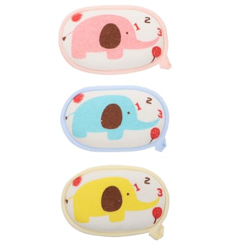 Beavorty 3 Esponjas de Baño para Bebés Dibujos Animados, Suaves y Flexibles, Colores Azul Elefante, Rosa y Amarillo, Esponjas Jabonosas para Limpieza y Exfoliación en Baño Infantil