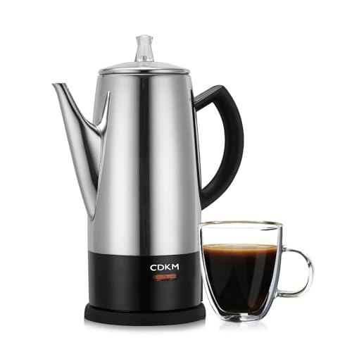 CDKM Classic 12 Cup Percolator, PC-9822, Stainless Steel with keep warm,cordless service (Mirror...