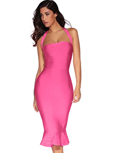 Image of meilun Womens Halter Fishtail Bandage Party Dress Elegant Wedding Guest Dress
