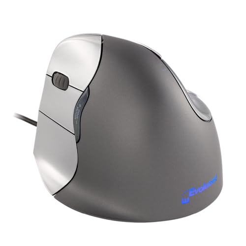 Evoluent – Inventor of The Vertical Mouse – VM4L Ergonomic Vertical Mouse Left Hand Wired USB, Sculpted for Comfort, Reduces Wrist Strain, 4 Speeds, 6 Customizable Buttons in Windows