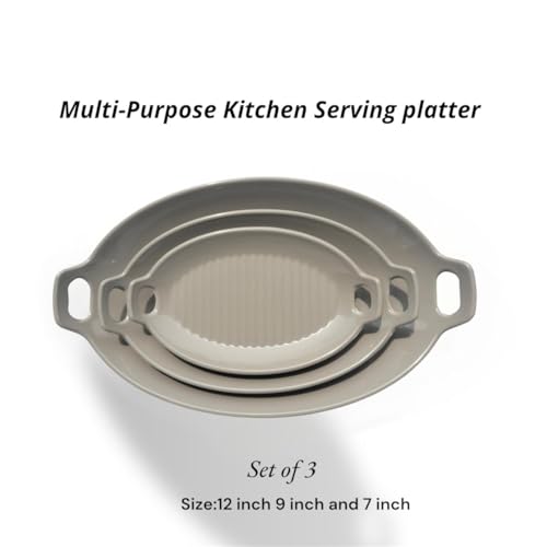 Image of Serving Platter | Melamine Snack Platter | Multi-Purpose Kitchen Serving Platter | Versatile Chip and Dip Tray for Snacks, Starters & Desserts | Lightweight & Dishwasher Safe | Set of 3 (GREY)