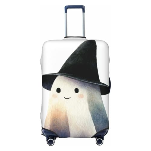 White Ghost Wearing A Black Witch Hat Elastic Travel Luggage Covers Dustproof Scratch-Resistant Suitcase Protector Fit 22-24 Inch