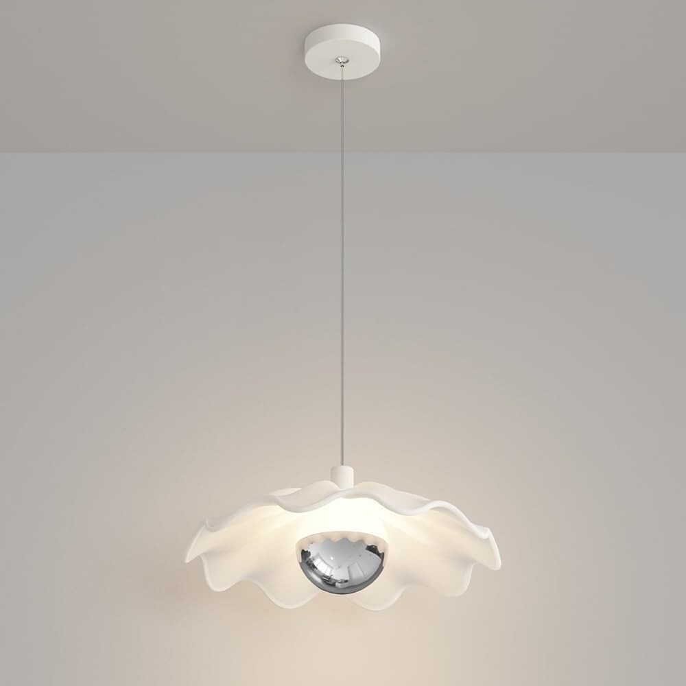 OIFAODAO Hanging lamp, 3 Color Temperatures 7W Chandelier with Resin Shade Bedroom Bedside(Big Wave)