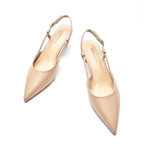 Image of C.Paravano Kitten Heels for Women Pointed Toe Slingback heeled Sandal Pumps
