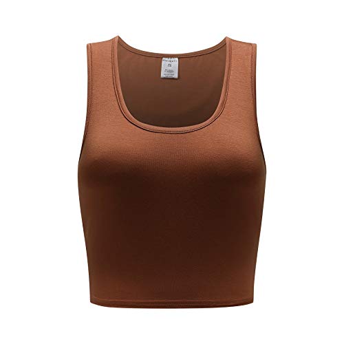 Débardeur court marron pour femme taille L fini les hauts sans manches transparents