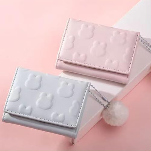 Small Wallet Women, Rabbit Print Cute Wallet with Pendant and Heart-Shaped ID Window Trifold Ultra-Thin Coin Purse4