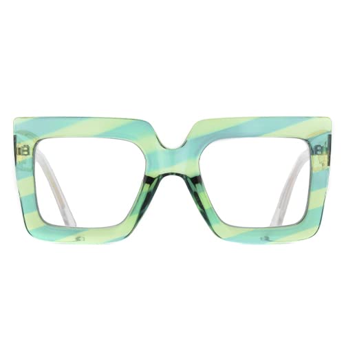 bullabulling Readers Oversized Square Blue Light Blocking Reading Glasses for Women (green, 2.5, multiplier_x)