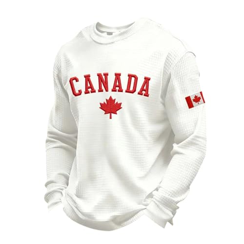 Tee-shirt homme manches longues en maille épaisse à col rond avec motif Canada pour l'hiver