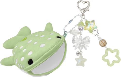 Nalefow Cute Keychain Whale Shark Coin Purse Keychain Cute Plush Zipper Change Pouch Kawaii Handmade Wallet for Women (Green)