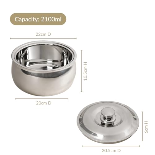 Image of Nestasia Stainless Steel Insulated Casserole with Lid (2100 ml) - 100% Food Safe Steel Roti Hot Case with Self Locking Lid - Insulated Thermal Serveware | Rust Resistant & BPA - Free
